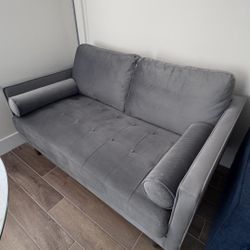  Gray Velvet Couch, Loveseat Sofa for Bedroom, Sturdy Wooden Small Couch for Small Spaces, Modern 2 Seater Sofa