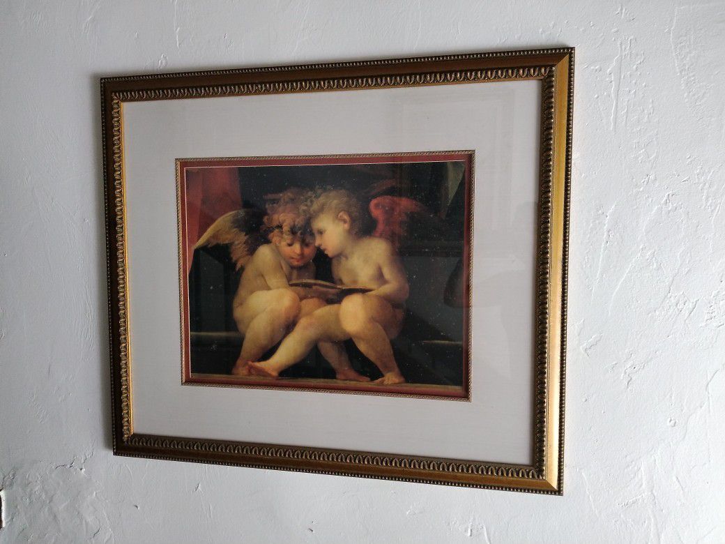 Two Cherubs Reading By Rosso Fiorentino Framed Print Copy