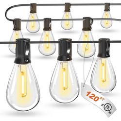 120FT LED Outdoor String Lights with 30+2 Edison Shatterproof Waterproof Bulbs, 2700K Commercial Grade Patio Lights, Heavy Duty Outside Hanging Outdoo