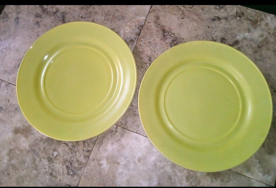 Vintage Hazel Atlas Glass Lime Green Dinner Plates Set Of 2