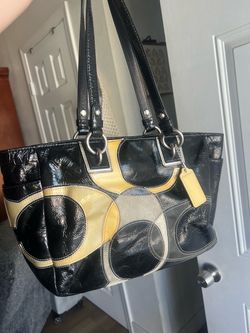 coach patchwork patent leather black bag