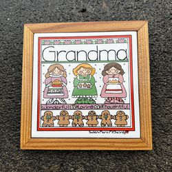 Vintage Enesco McChesney Tile Art Hanging Wood Grandma Cookies Mother's Day
