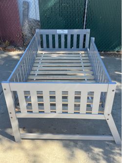 Gray Wood Toddler Bed Frame with Rails