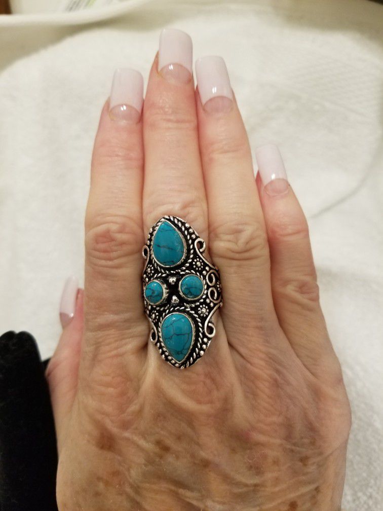 Turquoise Ring Size 9.  Heavy Solid