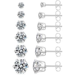 6 Pairs Stainless Steel Stud Earrings Set Hypoallergenic Cubic Zirconia Earrings