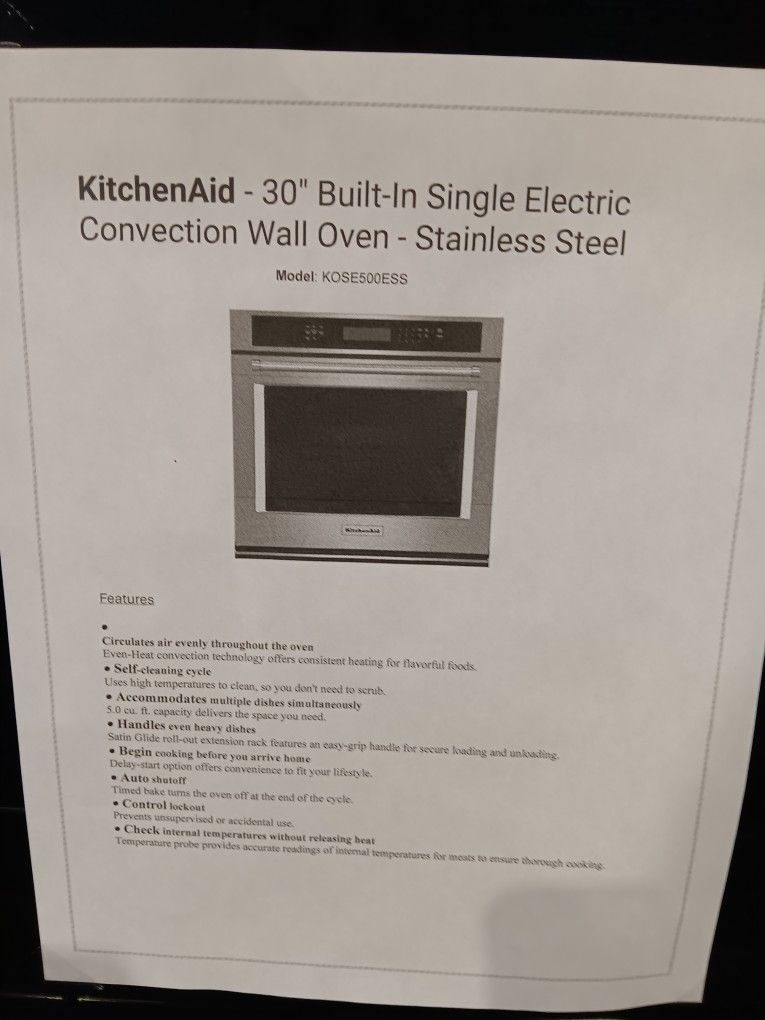KitchenAid 30in. Built In Single Electric Convection Wall...