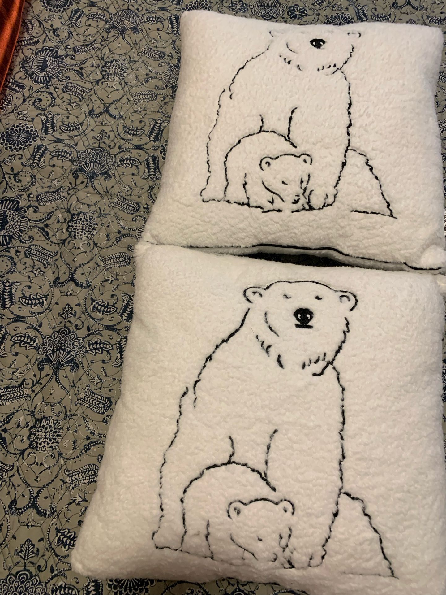 2 New 16 By 17 Inches Polar Bear W/ Baby Soft Furry Pillows