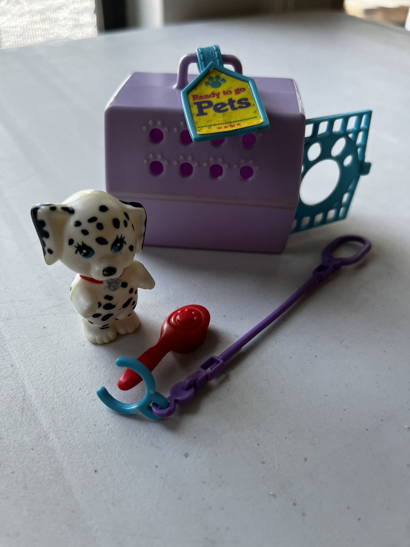 Vintage 90’s Littlest Pet Shop Dalmatian Happy Puppy And Carrier Dog Toy Set Nearly Complete 1992