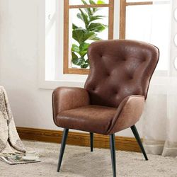 Office accent chair, brown faux leather