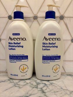 Aveeno Lotion: Fragrance-free Aveeno Skin Relief Moisturizing Lotion is formulated for dry to very dry sensitive skin, 18 fl. oz.