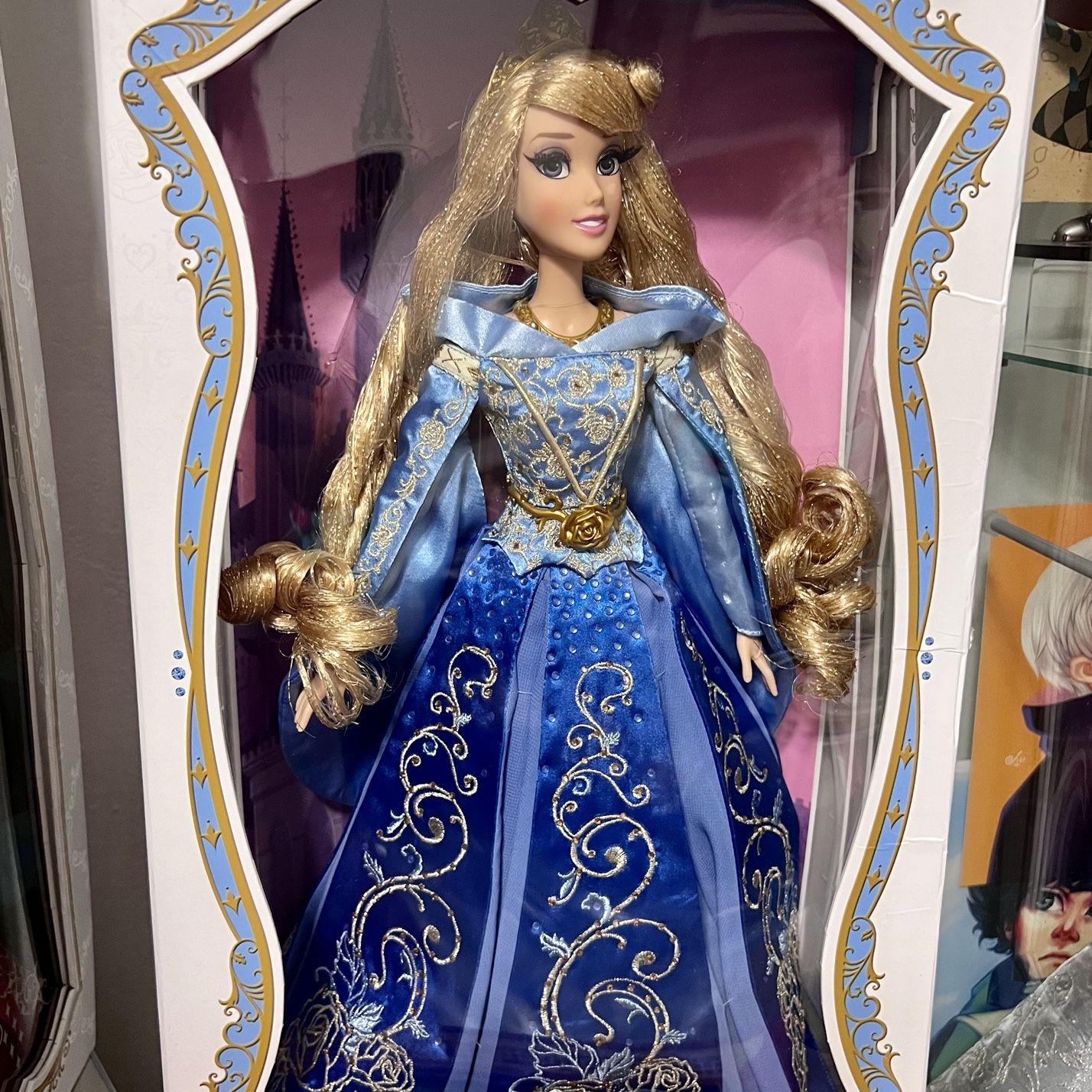 blue dress sleeping beauty Aurora 17 Doll Gown crystal gauze Blue Princess Aurora Dress Cosplay