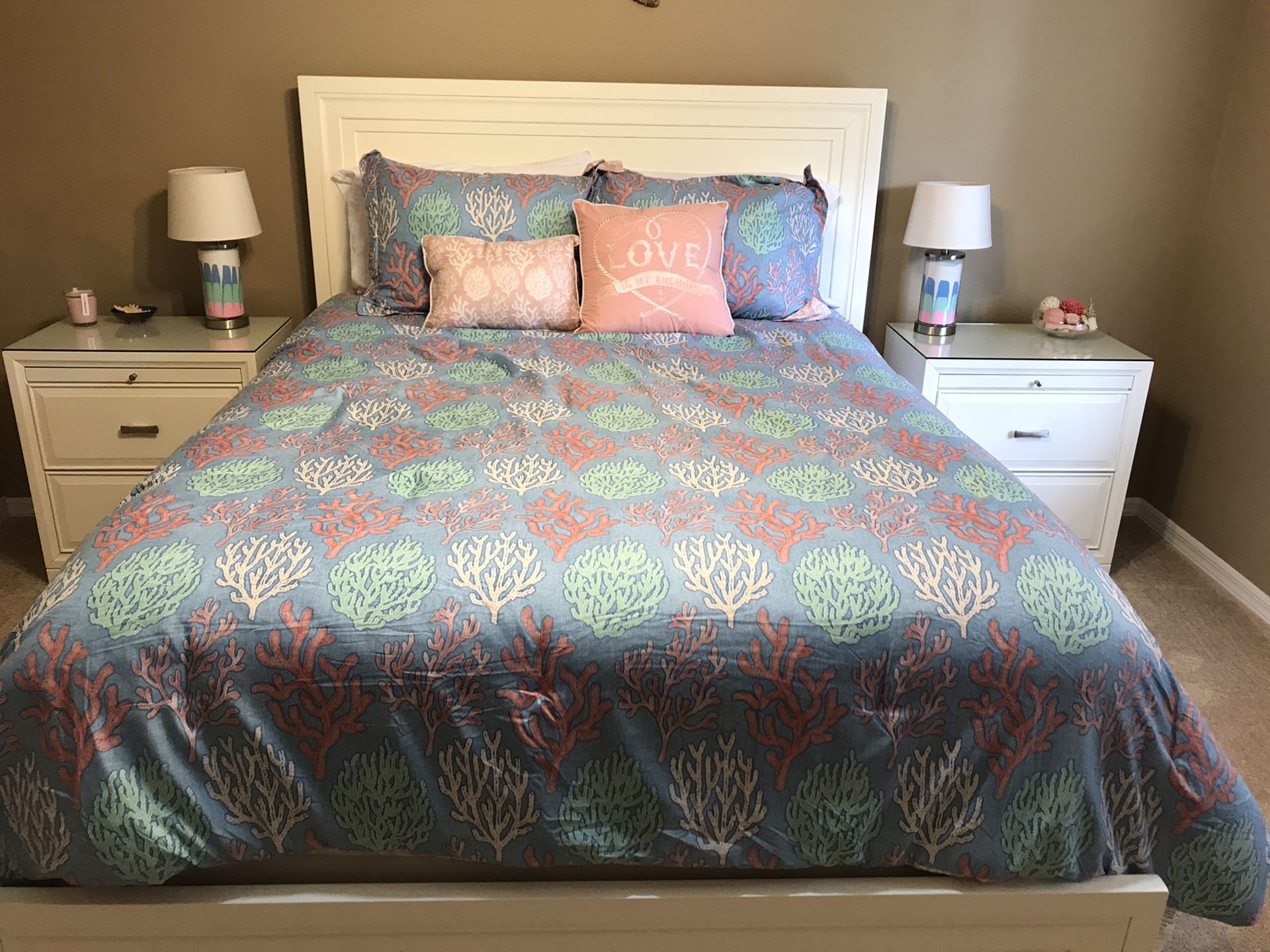 Beach Themed Queen Bedding Set; Optional - w/Matching Lamps