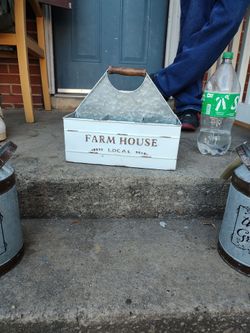 Farmhouse Local Metal Caddy with Wood Handle