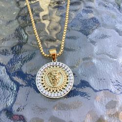 Versace Lion Pendant Medalian Necklace