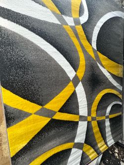 Modern Abstract Area Rug Gray Yellow White