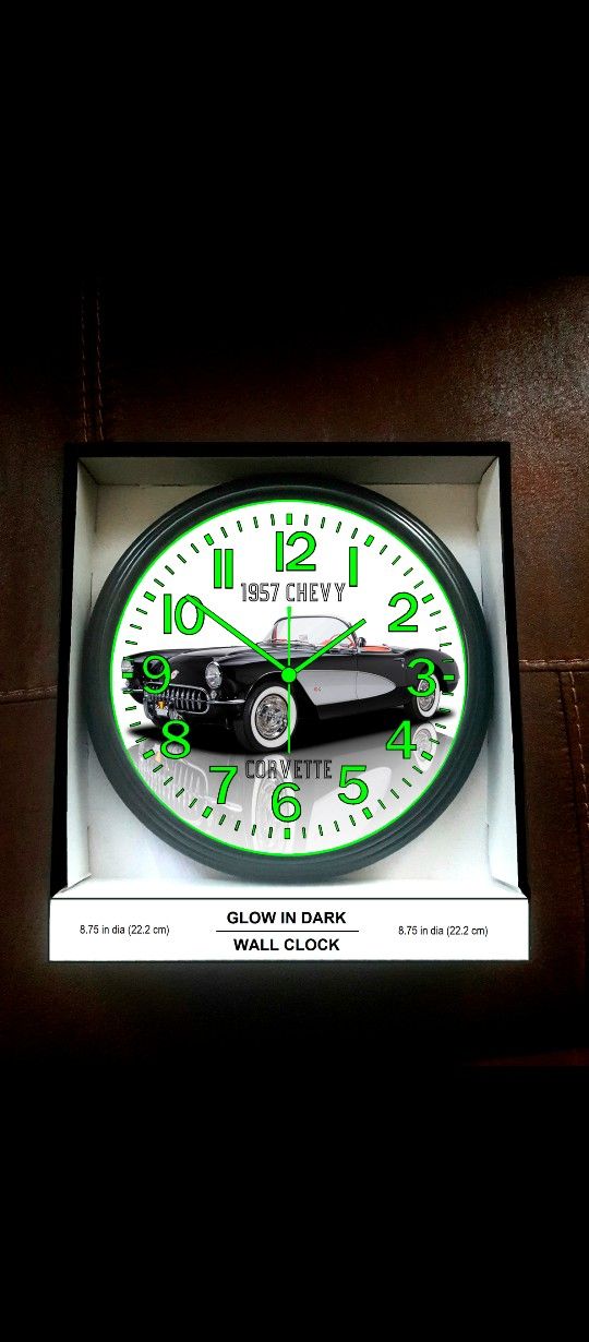Wall Clock Glow In The Dark 63 Corvette 96 Chevy Impala 57 Corvette Porsche Ferrari 69 Camaro Spitfire Retro Wall Clock