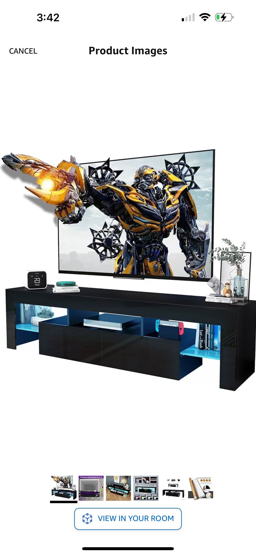 Black TV Stand, 60 65 70 75 inch Wood TV Stand, High Glossy Entertainment Center with Large Drawers＆Glass Display Shelf, LE