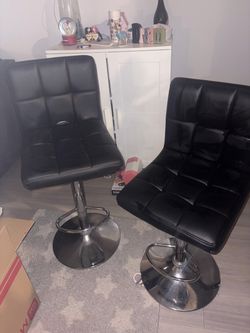 Black Faux Leather Adjustable Bar Stools – Set of 2
