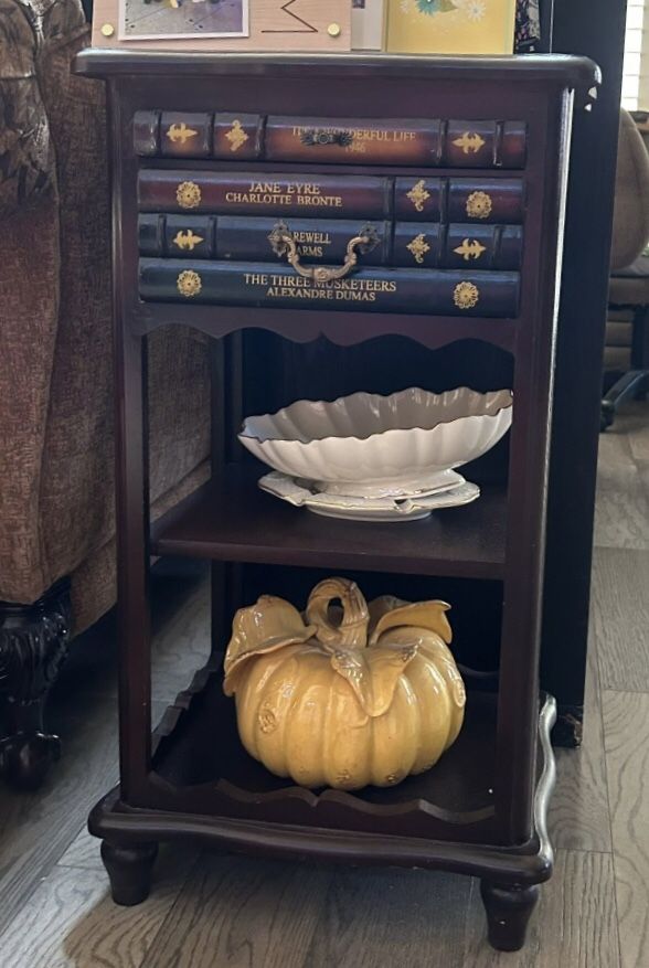 Unique Vintage Faux Stack Of Books End / Side Table W/ Two Velvet Lined Drawers