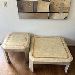 1970s stone travertine coffe and side table