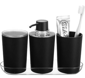 Fluted 4-Piece Bathroom Accessories Set for Vanity Countertop - Black/Clear