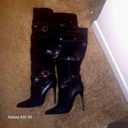 Black Stelleto Boots With Gold Buckles