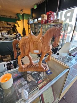 Hand-Carved Wooden Horse Sculpture