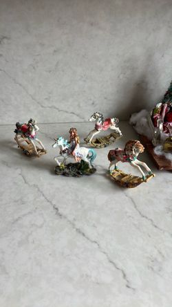 Christmas rocking horses set of 3 and unicorn with the girl on top decoration princess room