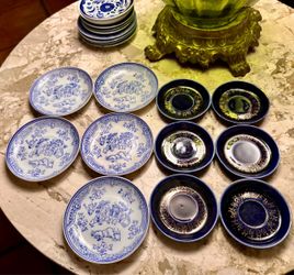 11 Chinoiserie Porcelain Mini Plates Set- Vintage Mid-Century