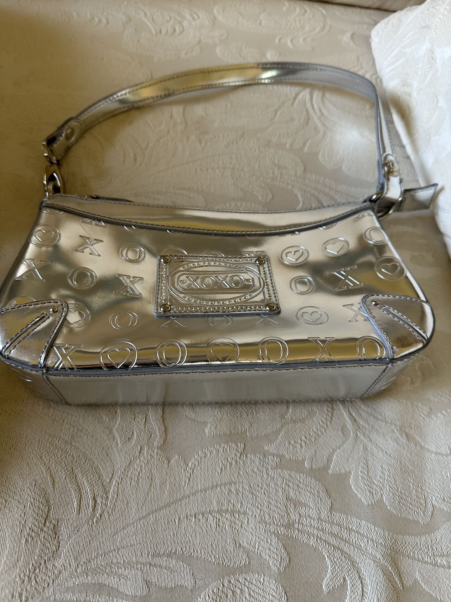 XOXO Small Silver Purse pretty Inside & Out . No spots, reflections 9.5” L Great gift