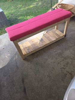 Handmade Wood Bench with Cushion and Shelf