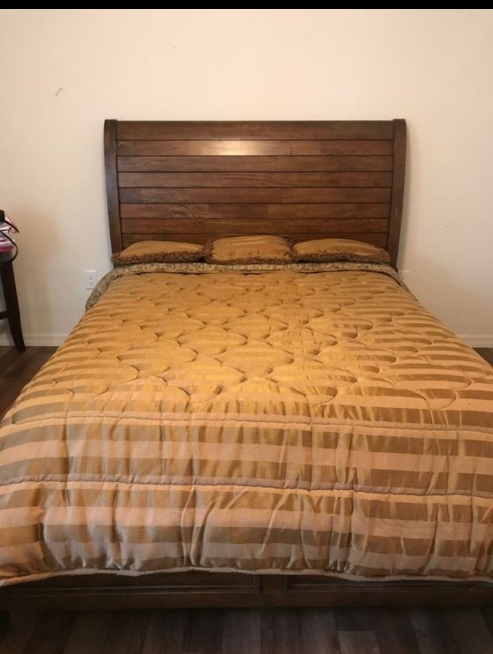 Solid wood sleigh queen size bed frame