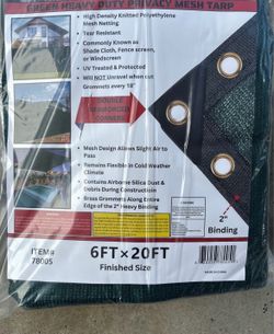 6ft x 20ft Dark Green Heavy Duty Mesh Tarp / Malla Sombra