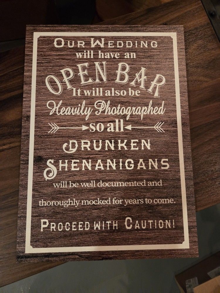 Open Bar Wedding Sign