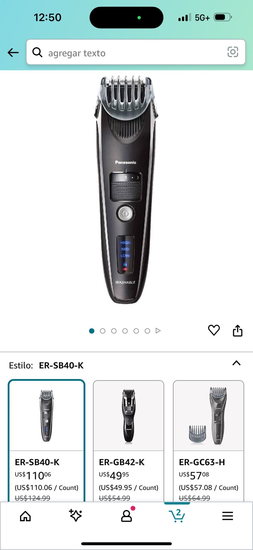 Panasonic Recortadora de barba manual de precisión y potencia