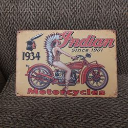 INDIAN MOTORCYCLE METAL SIGNS. 12" X 8".   $12 EACH.  NEW. PICKUP ONLY 