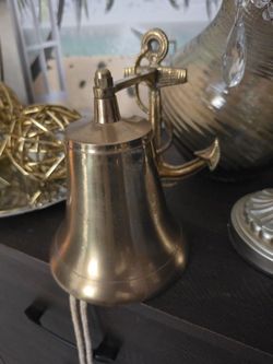 Vintage 7.5" Brass Wall Mount Hanging Bell Nautical Anchor Motif
