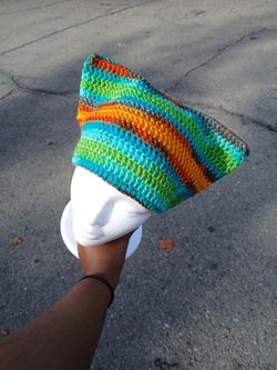 Cat Beanie Orange and Green Multicolor