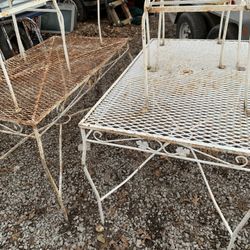 2  Antique Rod Iron Tables & 4 Chairs