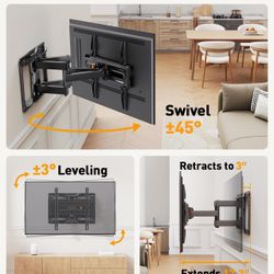 Perlegear Full Motion TV Mount for 26-74 inch TVs, Height Adjustable Pre-Assembled TV Wall Mount with Dual Articulating Arms, Tool-Free Tilt, Swivel, 