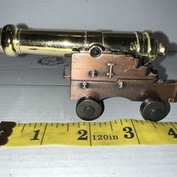 Naval Cannon All Metal With Polished Brass Colored Barrel Miniature 4.5" Long 