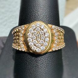 Jewelry 10k solid yellow gold white CZ stone 0.50CTW Rolex shape ring size 11.00