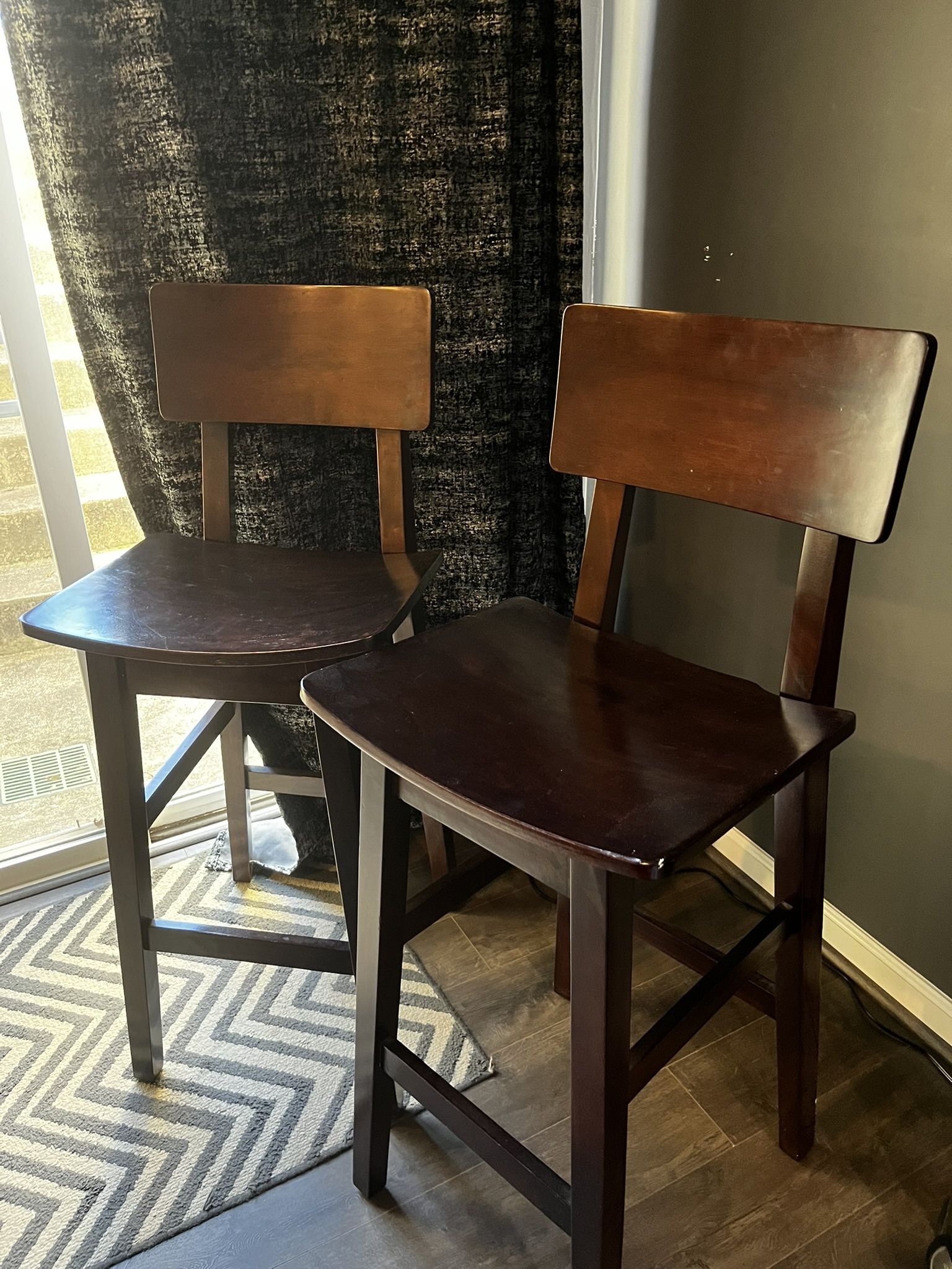 Two Bar Height Wooden Chairs