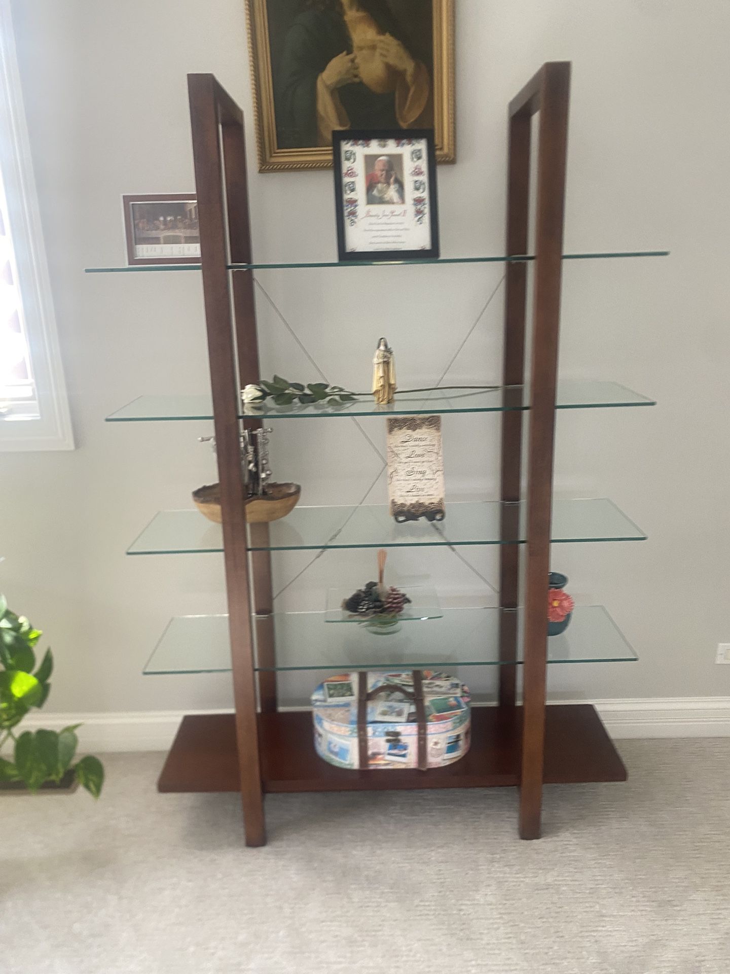 Modern Glass Shelves/ Book Case 60” Tall 12”” Depth35”Wide