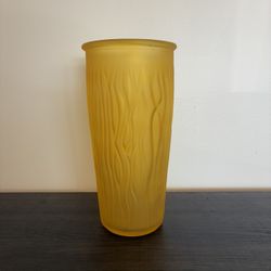 Gorgeous Mustard Yellow Color Frosted Textured Glass Flower 10" Vase Preowned