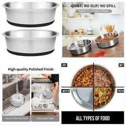 Set of 2 stainless steel pet bowls with silicone