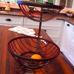 Two-tier Metal Bronze Fruit Basket