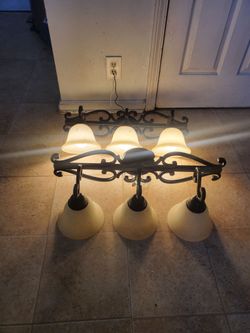 6-Light Bronze Chandelier with Glass Shades