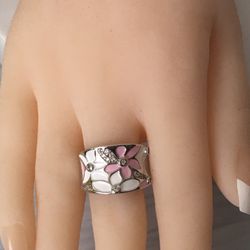 Floral Enamel Ring, Size 8