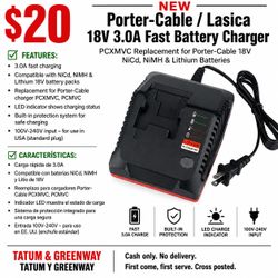 NEW Lasica 18V Fast Charger for Porter-Cable 18V Batteries